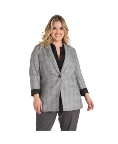 Женский пиджак Standards & Practices One-Button Oversize Plaid Boyfriend Blazer, цвет: Чёрный белый