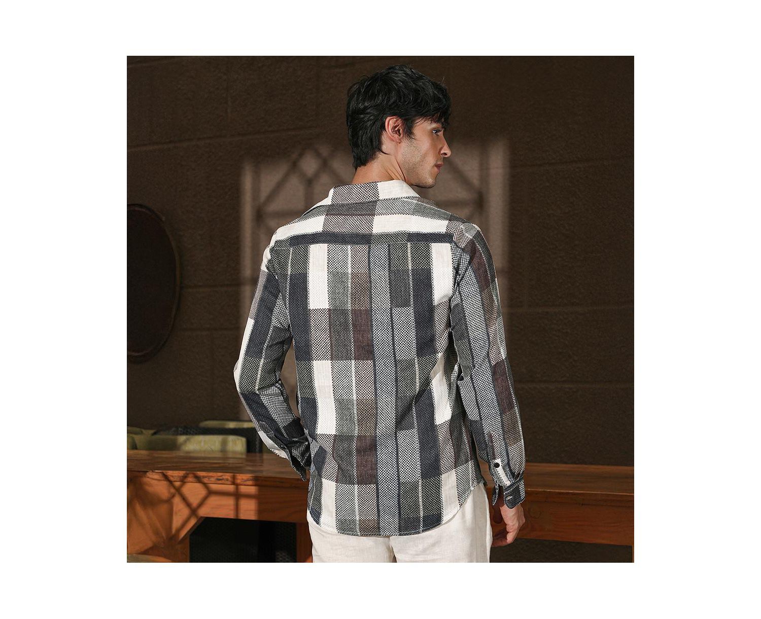 Men's Multicolour Woven-Block Oversized Shirt