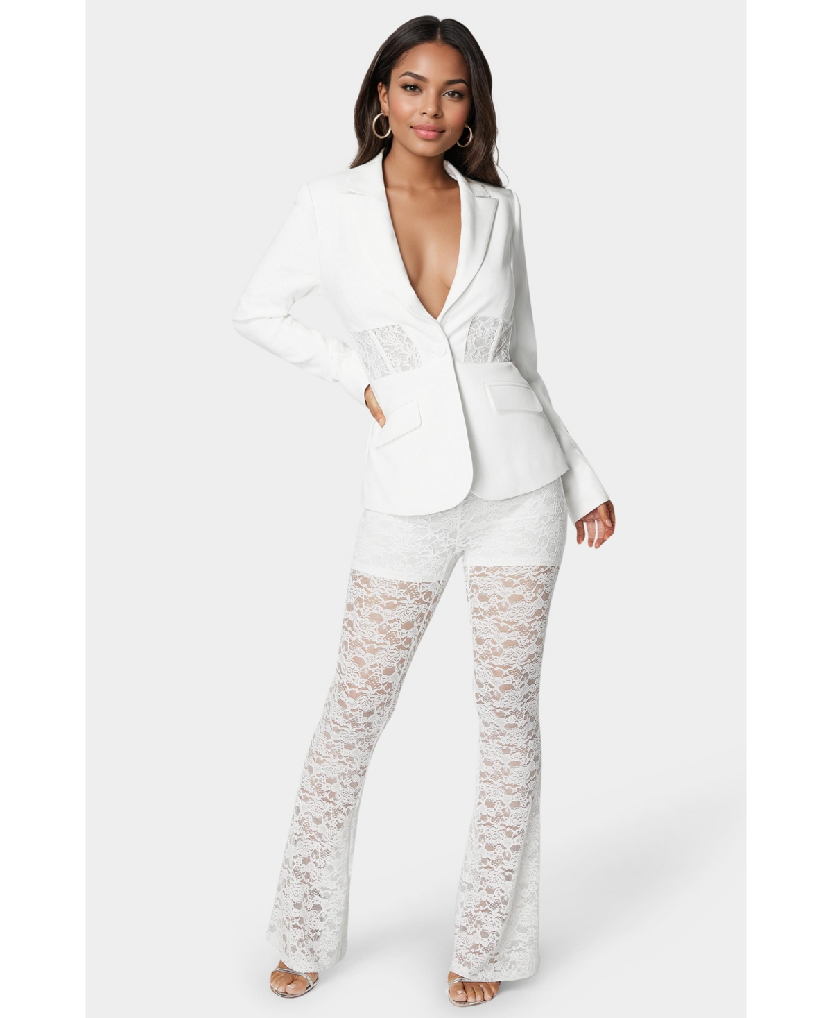 Bebe Tailored Lace Combo Blazer
