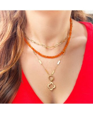 Carnelian Bead Necklace 14K Gold