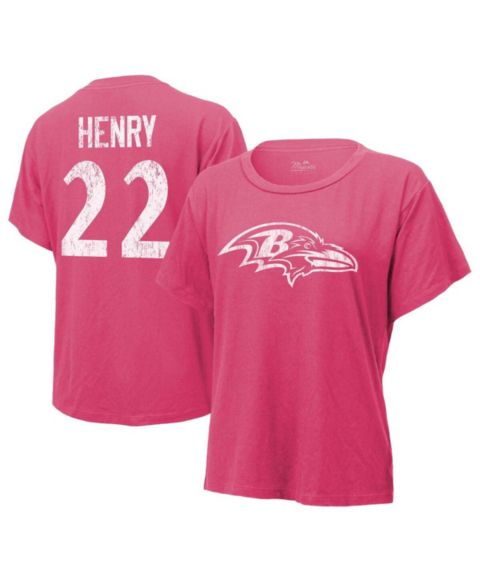 Женская футболка Majestic Derrick Henry Pink Baltimore Ravens Name & Number