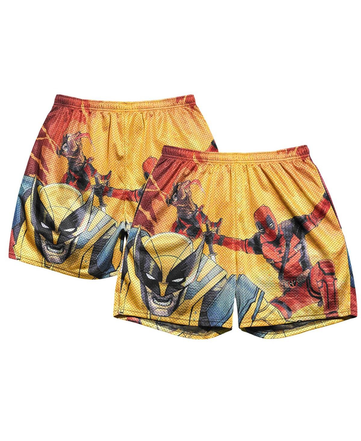 Men's Yellow Deadpool Wolverine Jump Retro Shorts - Yellow