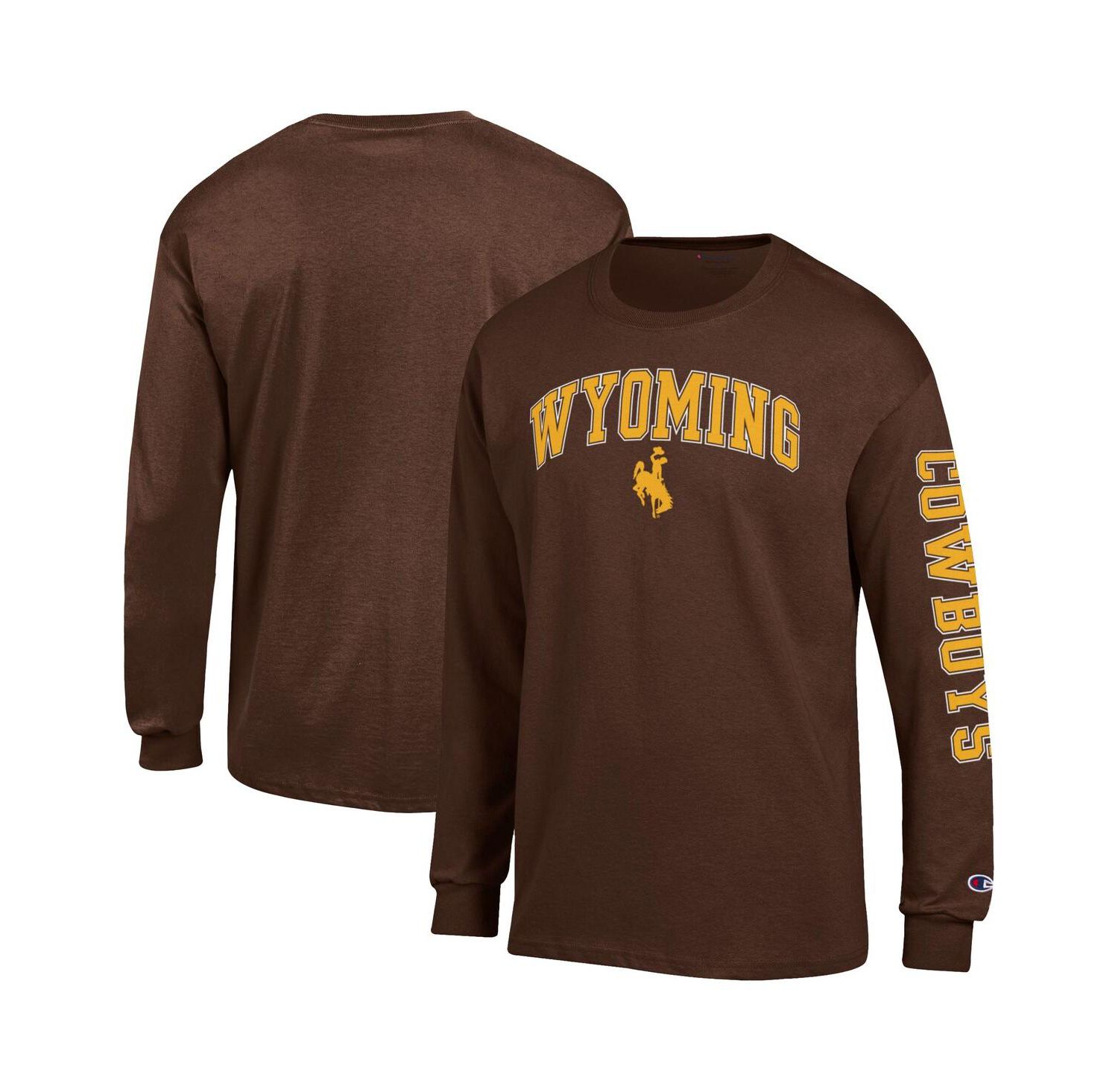 Men's Brown Wyoming Cowboys Arch Over Logo 2-Hit Long Sleeve T-Shirt