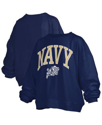 Pressbox - Women's Navy Midshipmen Janise Arch Over Logo Waist Length Oversized Pullover Sweatshirt