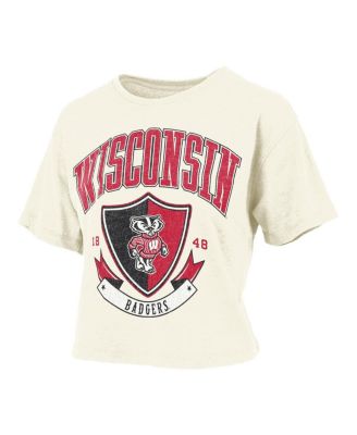 Women's Cream Wisconsin Badgers Buckler Vintage Cropped T-Shirt