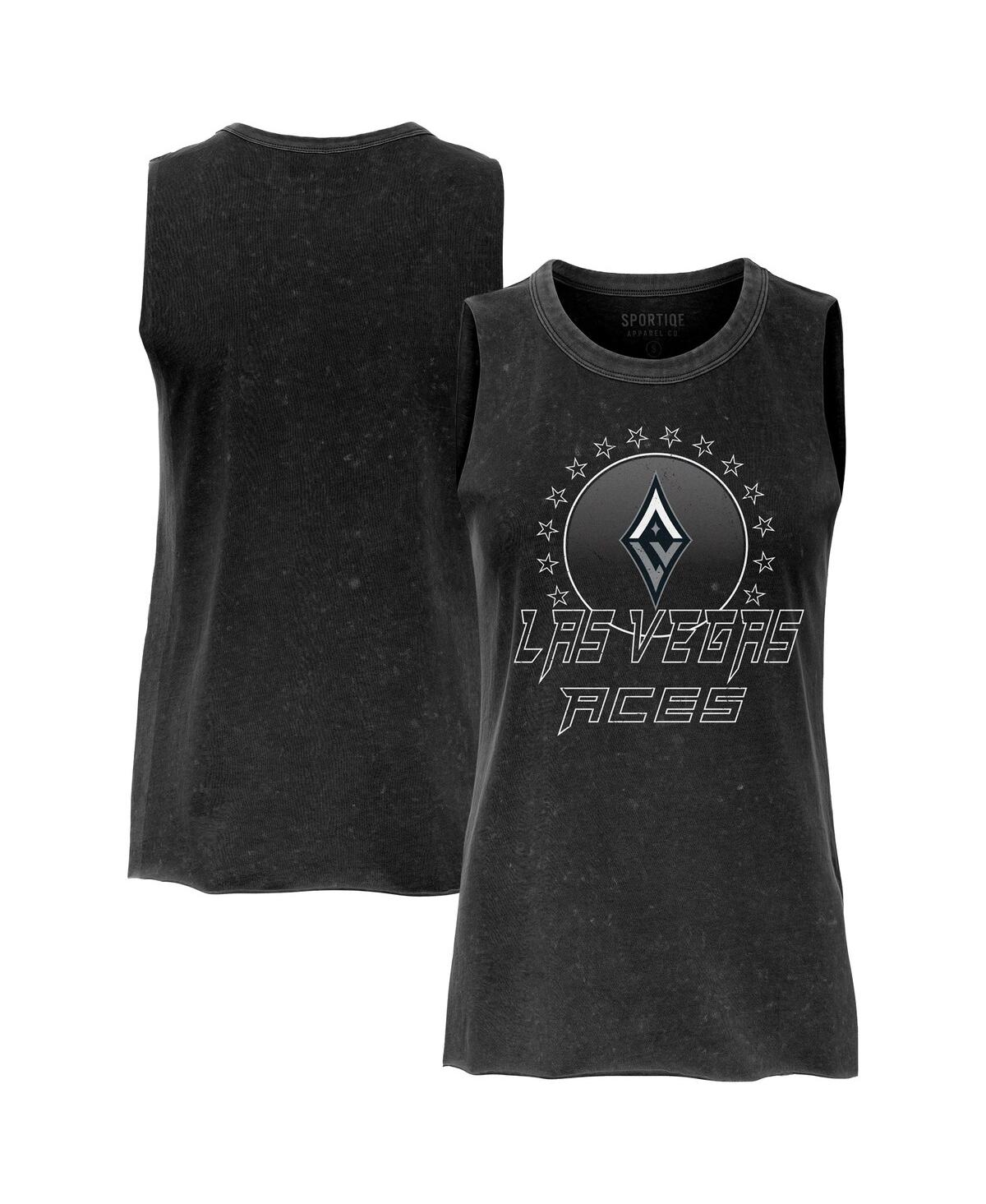 Sportiqe Women'sâ Black Las Vegas Aces Rock Roll Collection Turner Mineral Wash Tank Top In Black