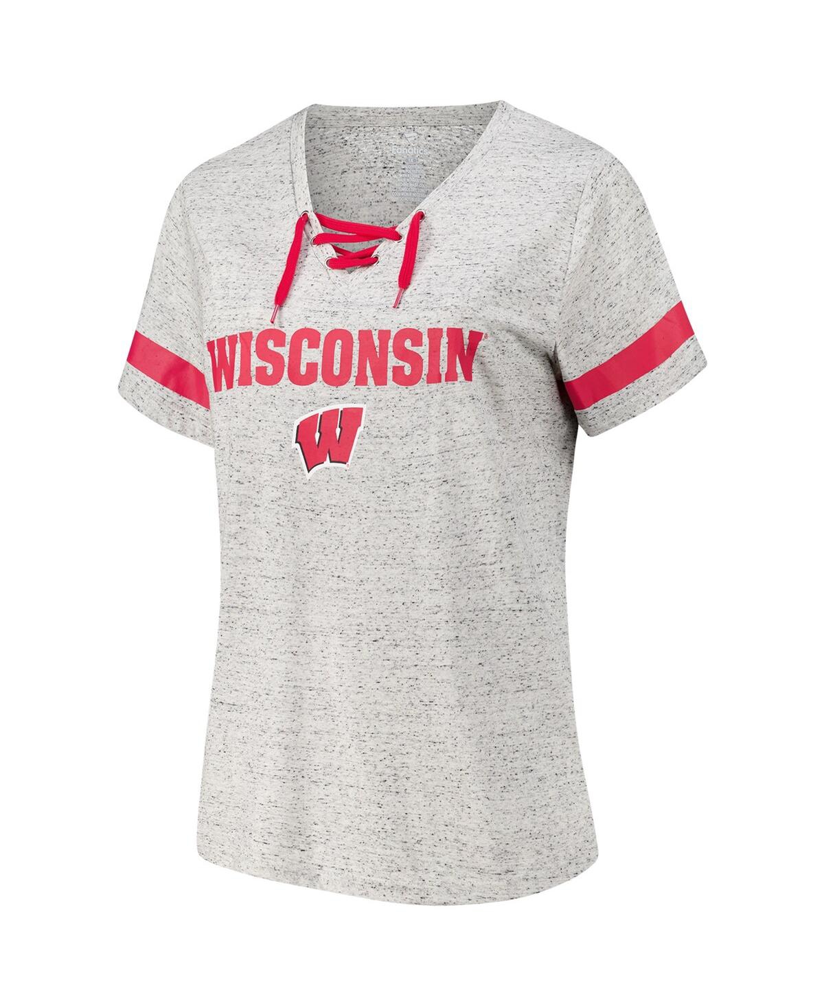 Fanatics Women's Heather Gray Wisconsin Badgers Plus Size Lace-up V-neck T-shirt In Gray