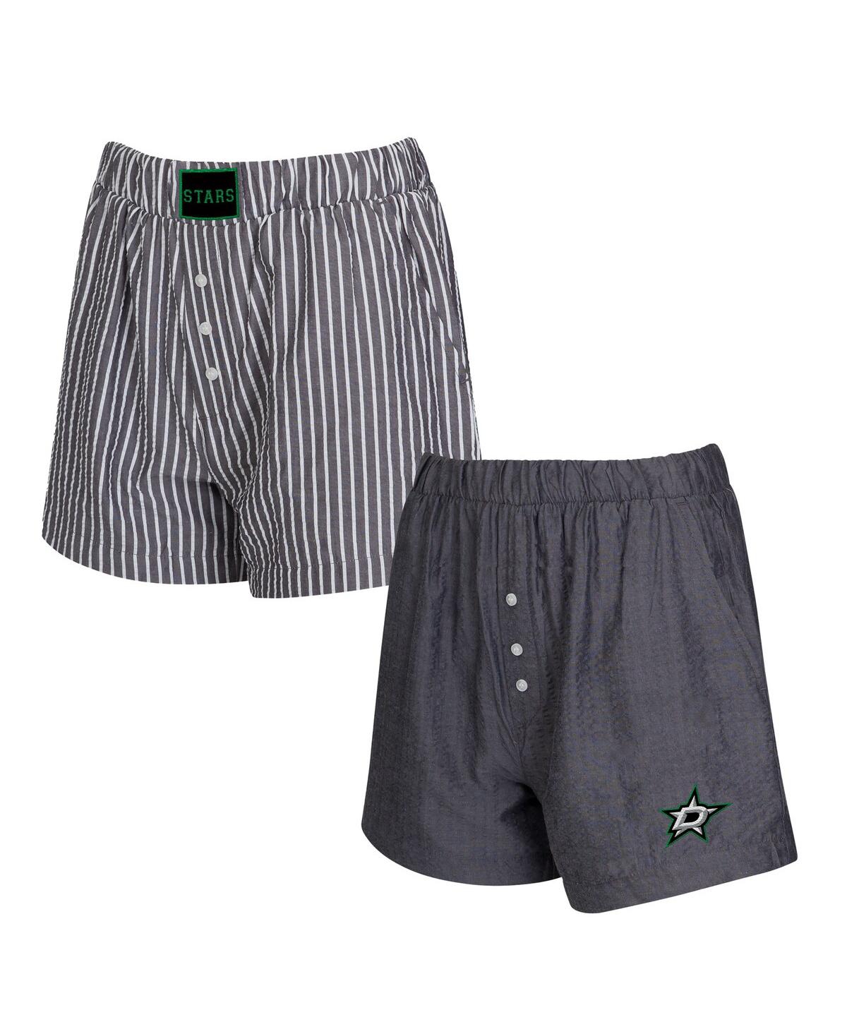 Concepts Sport Women's 2-pack Charcoal Dallas Stars Boxer Shorts Set In Black