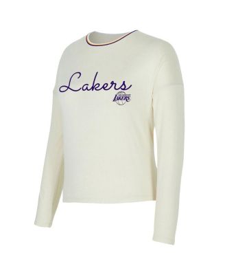 Women's 2-Piece Cream Los Angeles Lakers Kaki Hacci Knit Long Sleeve Top and Shorts Set