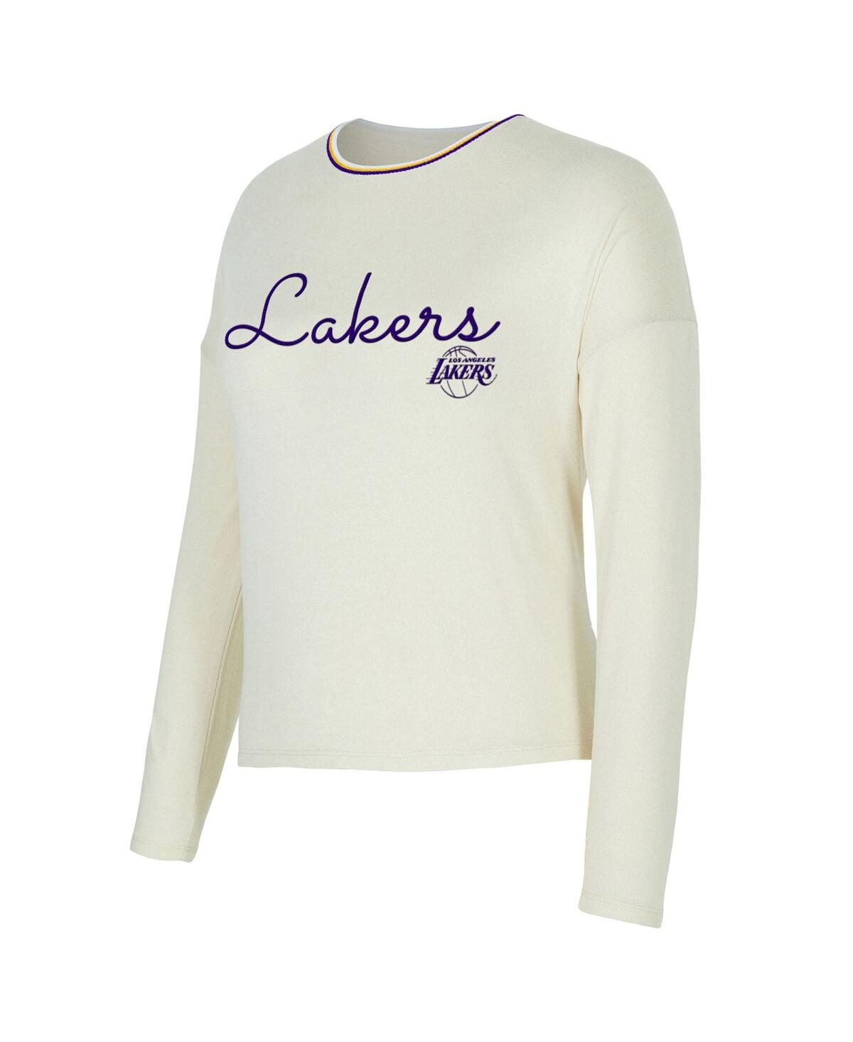 Concepts Sport Women's 2-piece Cream Los Angeles Lakers Kaki Hacci Knit Long Sleeve Top And Shorts Set In White