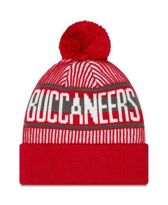 Men's Red Tampa Bay Buccaneers Striped Cuffed with Pom Knit Hat