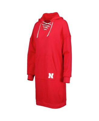 Women's Scarlet Nebraska Huskers Quick Pass Lace-Up V-Neck Hoodie Dress