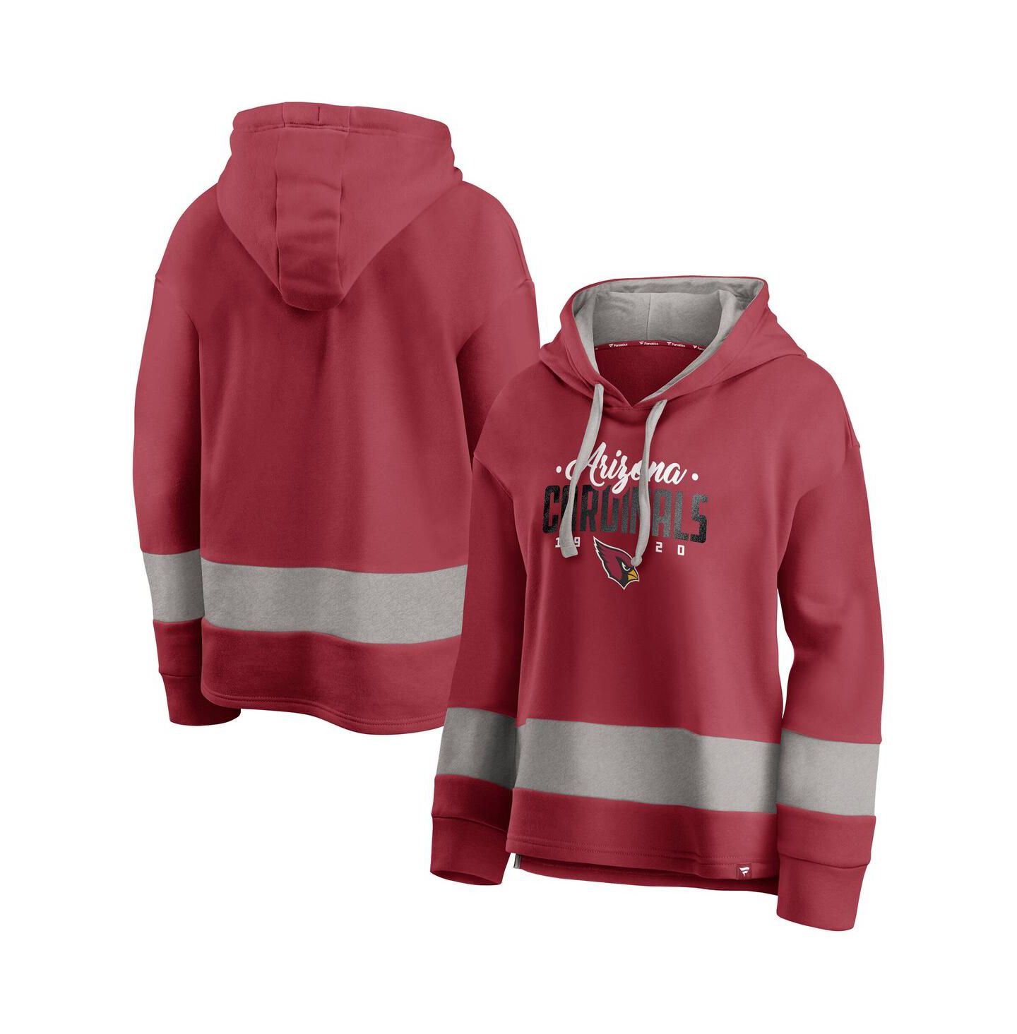 Женское худи Fanatics Cardinal/Gray Arizona Cardinals Huddle Up Fundamental Fleece Color Block Pullover — фото 1