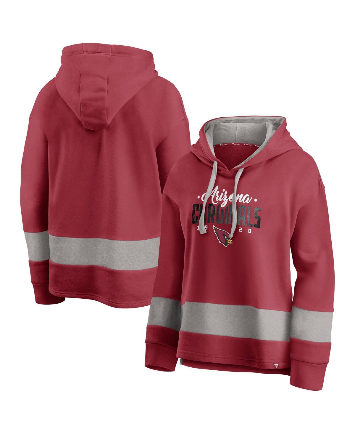 Fanatics Women's Cardinal/gray Arizona Cardinals Huddle Up Fundamental Fleece Color Block Pullover Hoodie In Multi