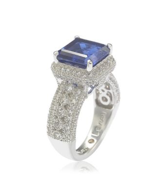 Suzy Levian Sterling Silver Sapphire & Created White Sapphire Emerald-Cut Ring
