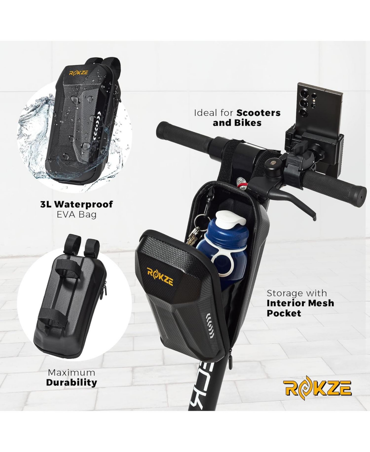 Urbanmax E-Scooter Kit: 3L Waterproof Eva Storage Bag, Phone Holder & 90" Strap