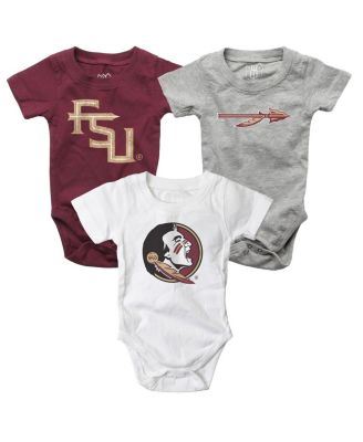 Wes & Willy - Baby Boys and Girls Garnet/White/Heather Gray Florida State Seminoles 3-Pack Bodysuit Set
