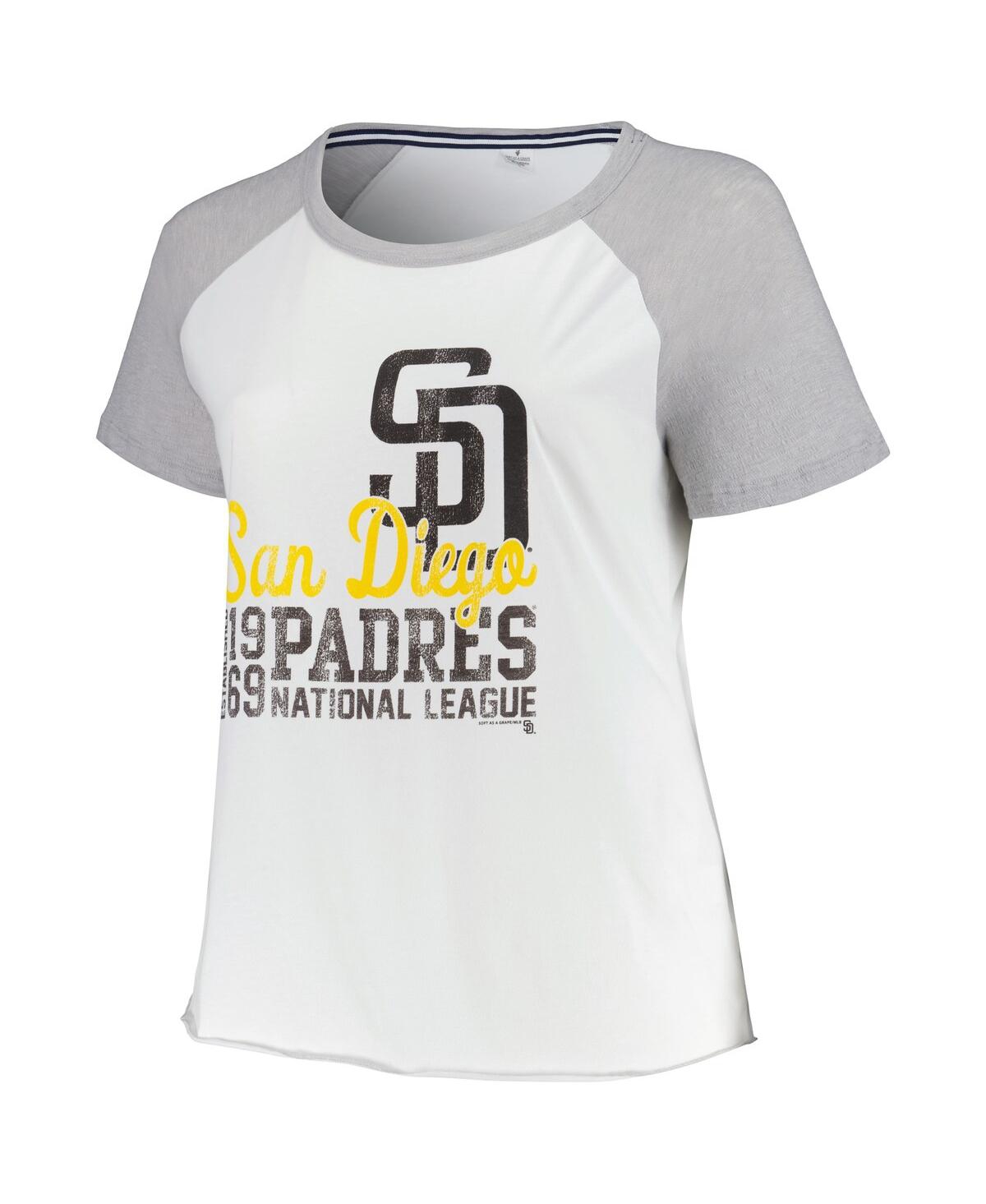 Soft As A Grape Women's White San Diego Padres Plus Size Baseball Raglan T-shirt In Neutral