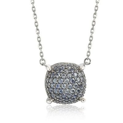 Suzy Levian Sterling Silver Sapphire Pave Puff 10 mm Solitaire Station Necklace