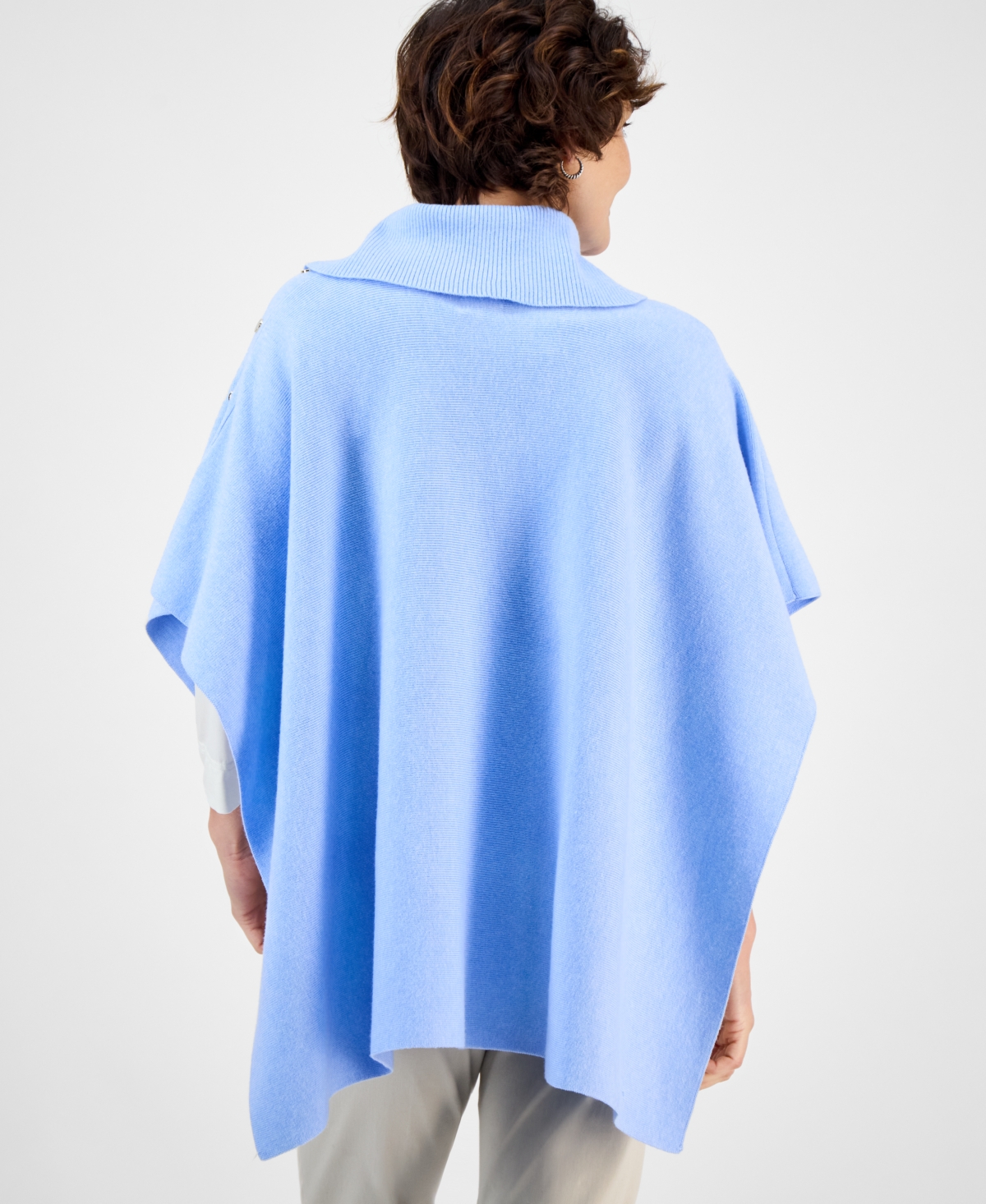 Jm Collection Women's Cowl-neck Button-detail Poncho, Macy's Exclusive In Blue