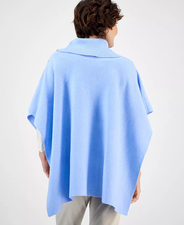 Women's Cowl-Neck Button-Detail Poncho - thumbnail 2