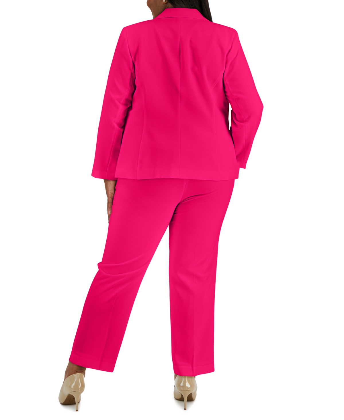 Le Suit Plus Women's Notched-lapel Blazer Pants Suit In Pink