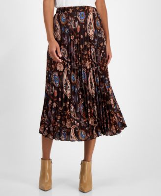 Women's Printed Pull-On Pleated Midi Skirt 