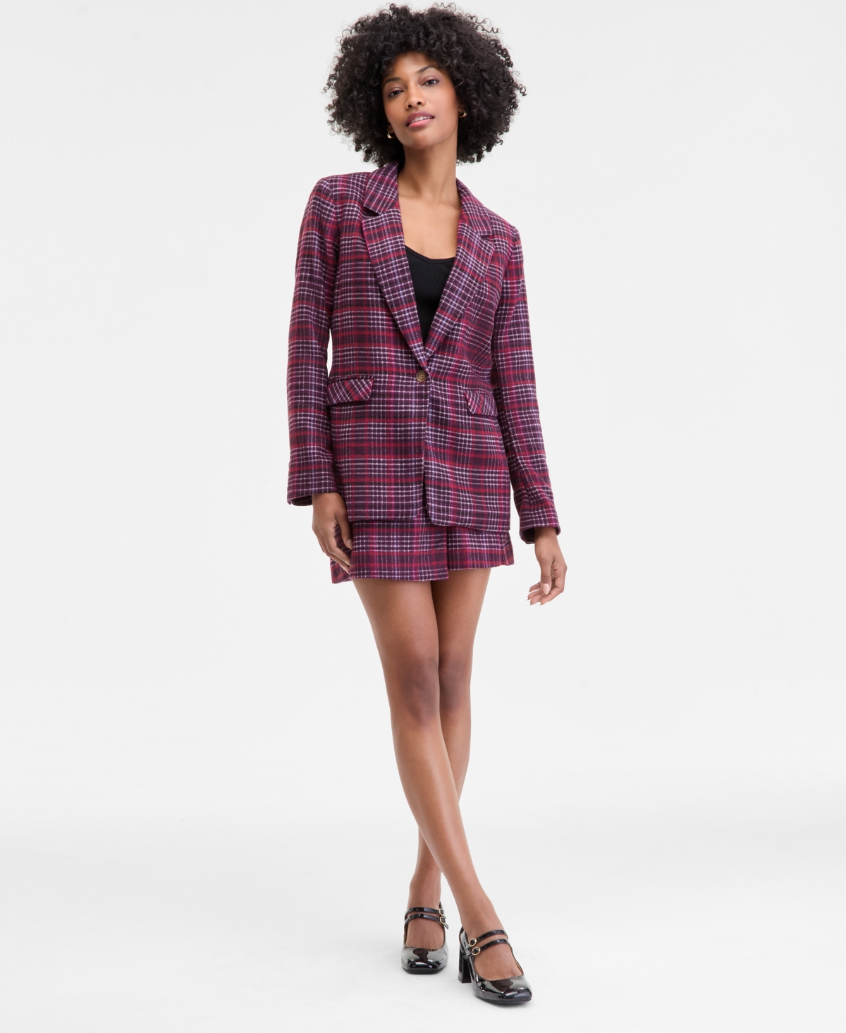 On 34th Women's Plaid Single-button Blazer, Macy's Exclusive In Burgundy