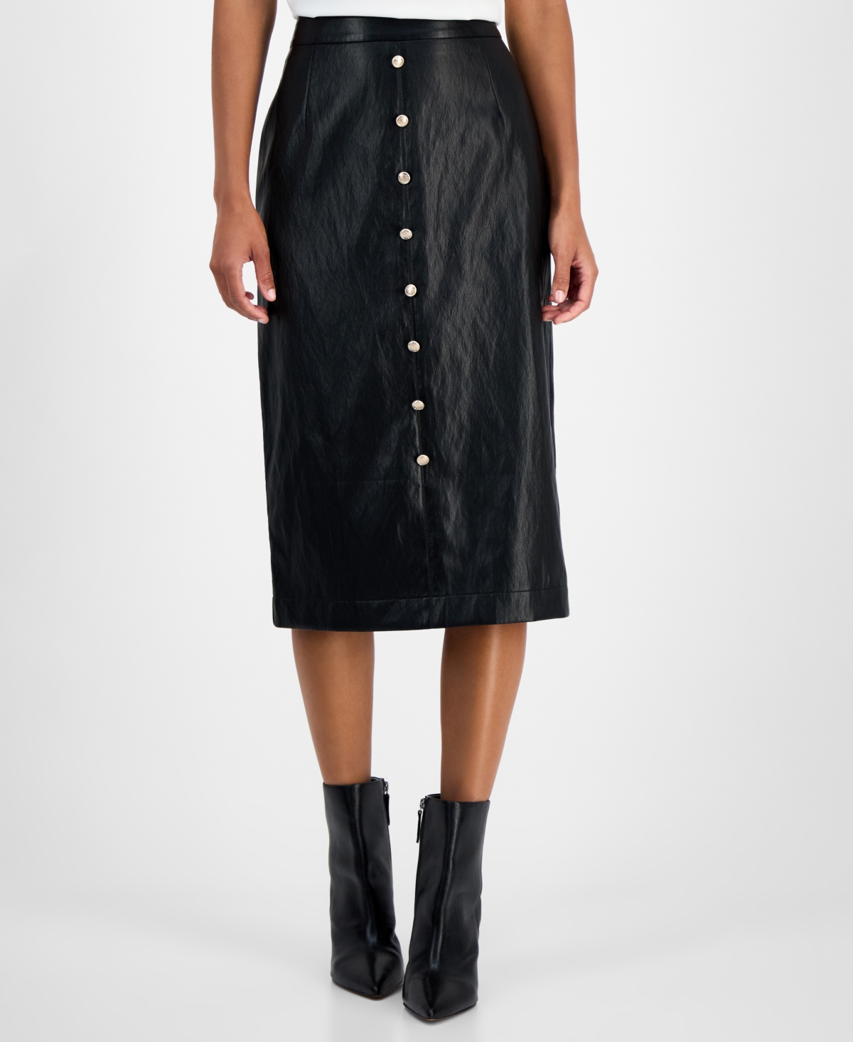 T Tahari Women's Faux-leather Midi Skirt In Black