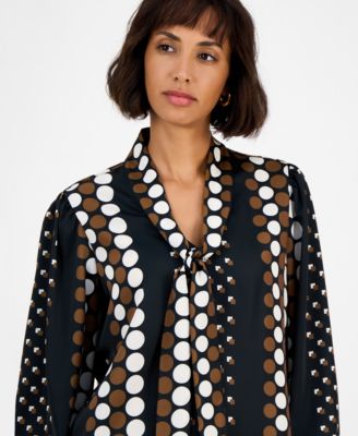 Women's Printed Tie-Neck Long-Sleeve Blouse 