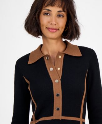 Women's Collared Long-Sleeve Snap-Front Dress