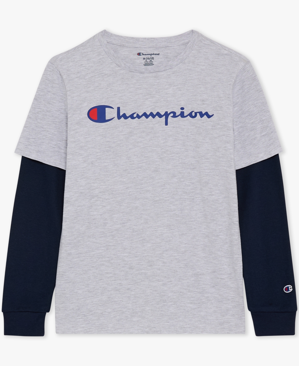 Champion Big Boys Layered-look Logo Graphic T-shirt In Gray