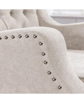 Footrest Chair Set with Vintage Brass Studs, Button Tufted Upholstered Armchair