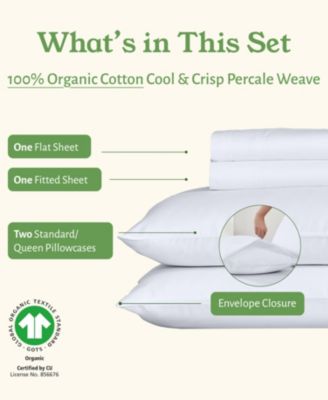 Sheets Set, Authentic 100% Organic Cotton Percale, Bed Sheet