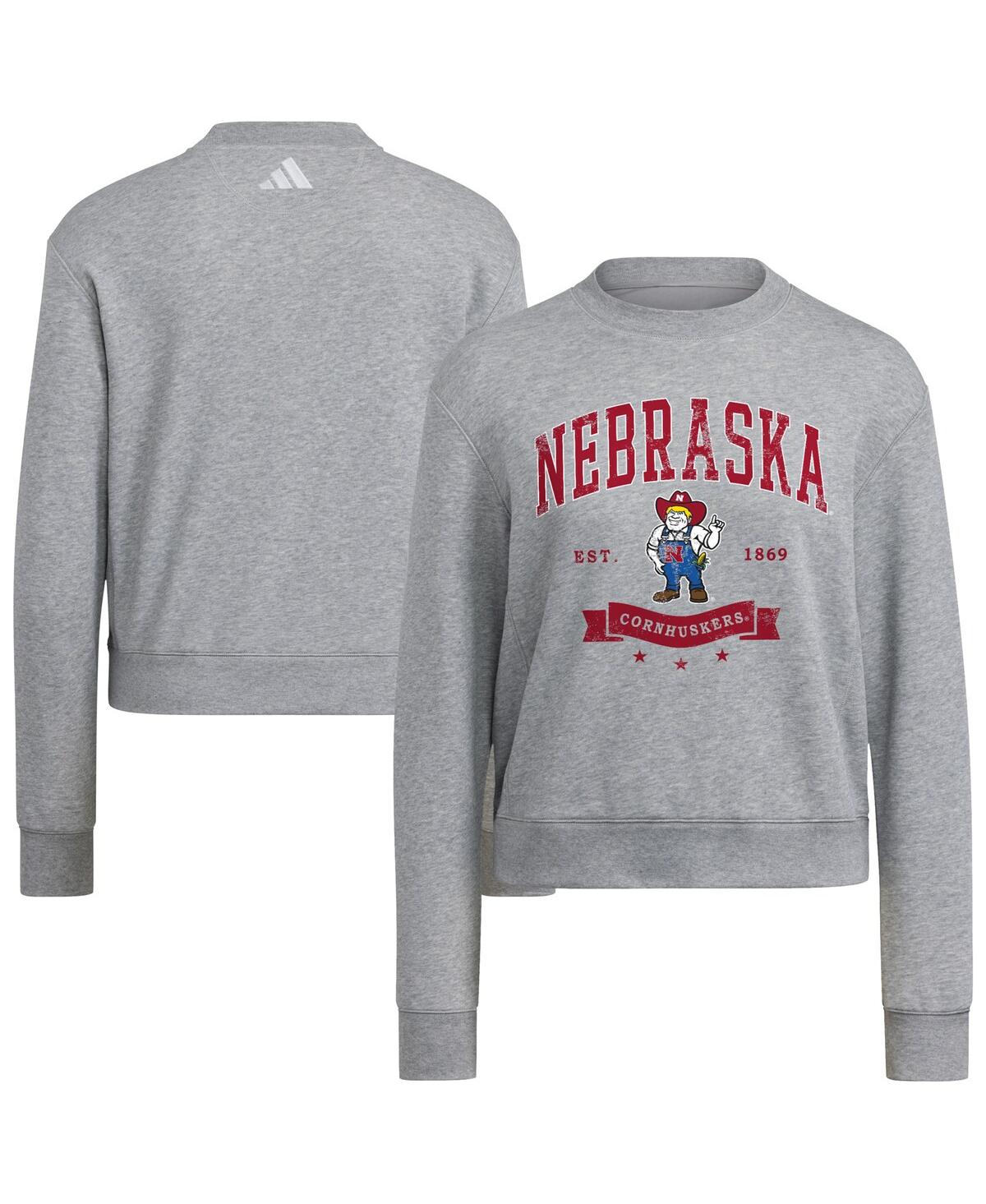 Adidas Originals Women's Gray Nebraska Huskers Pullover Crewneck Sweatshirt
