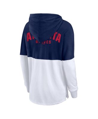 Women's Navy/White Atlanta Braves Backup Option Pullover Hoodie