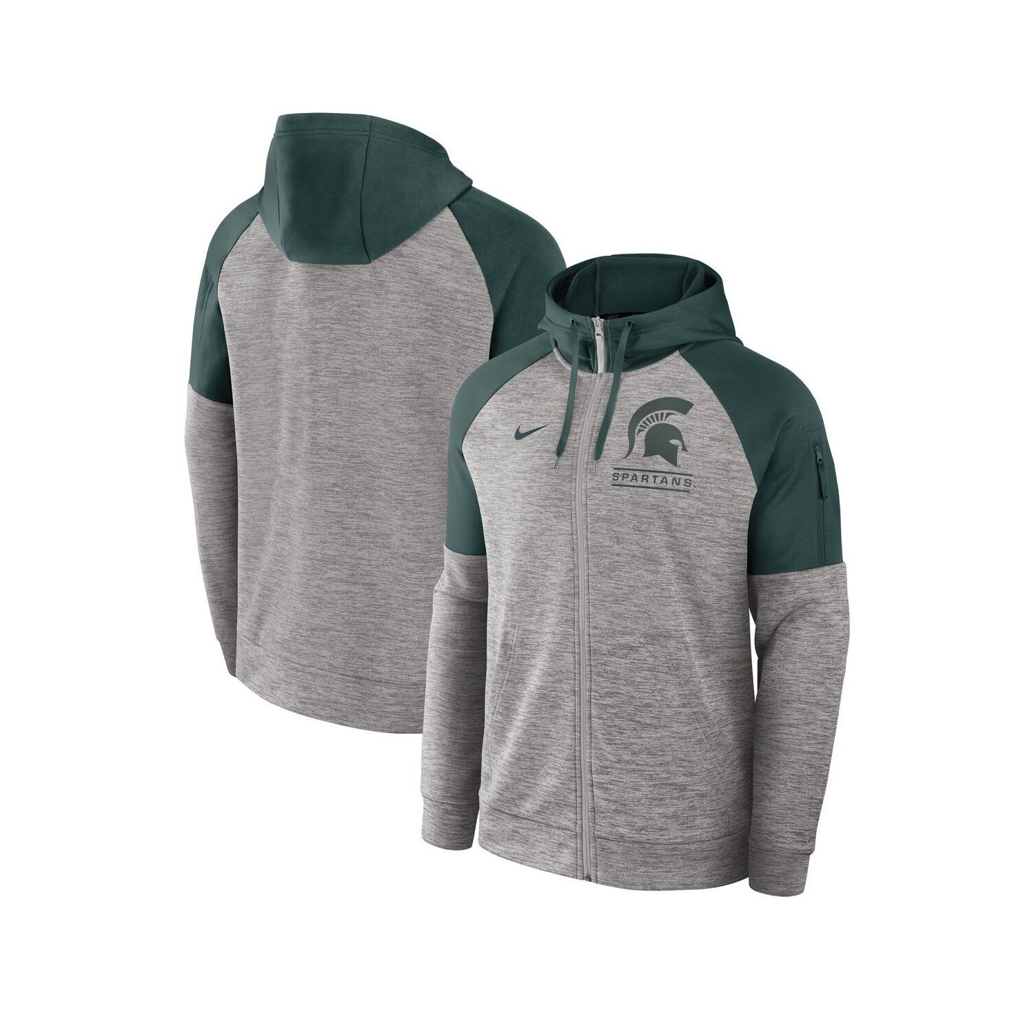 Men's Heather Gray Michigan State Spartans Fitness Raglan Performance Full-Zip Hoodie