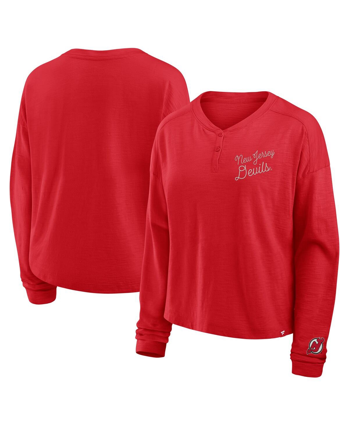 Fanatics Women's Red New Jersey Devils Oversized All Out Effort Long Sleeve Henley T-shirt