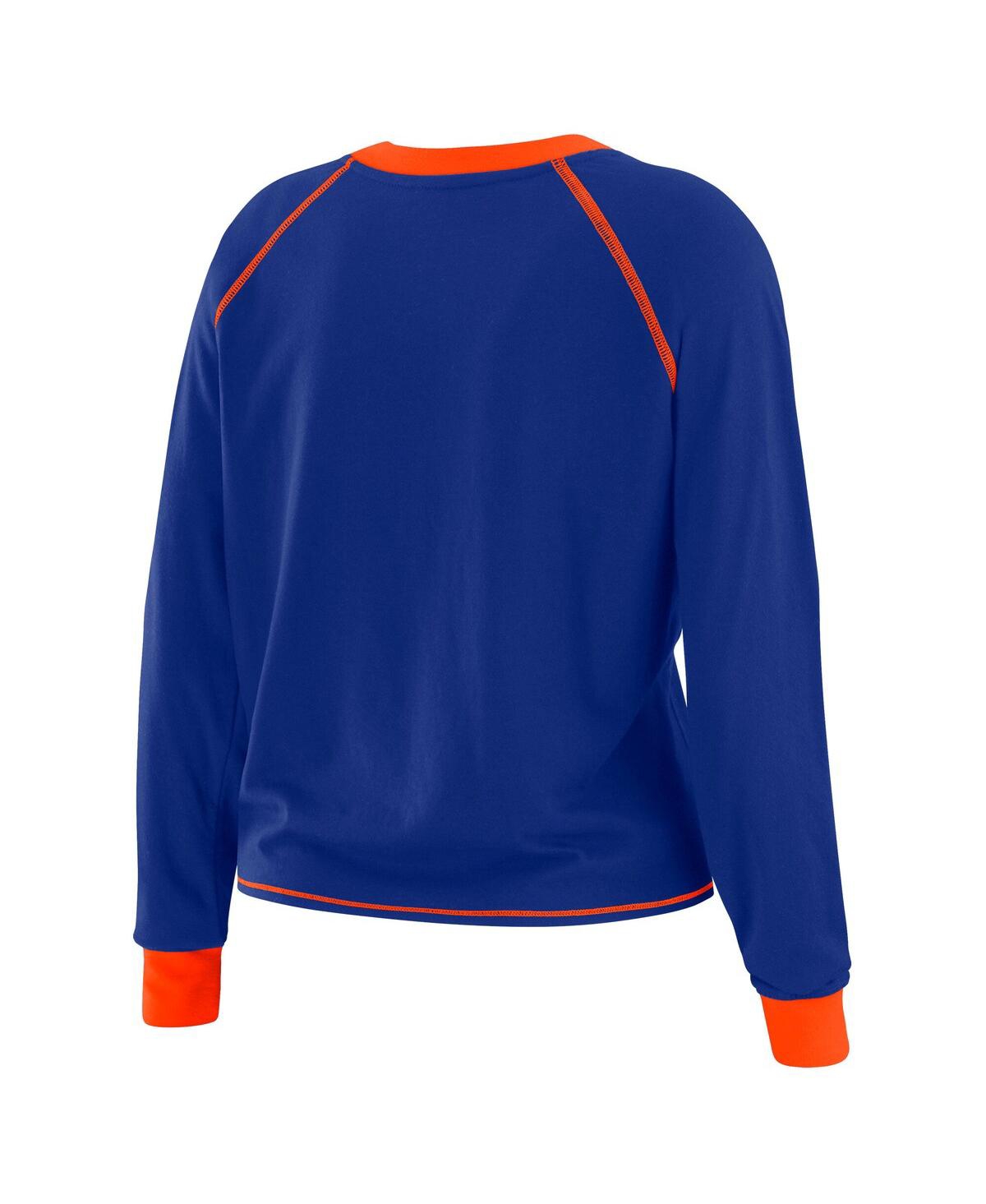 Wear By Erin Andrews Women's Royal/orange Denver Broncos Tie-front Long Sleeve Top In Blue