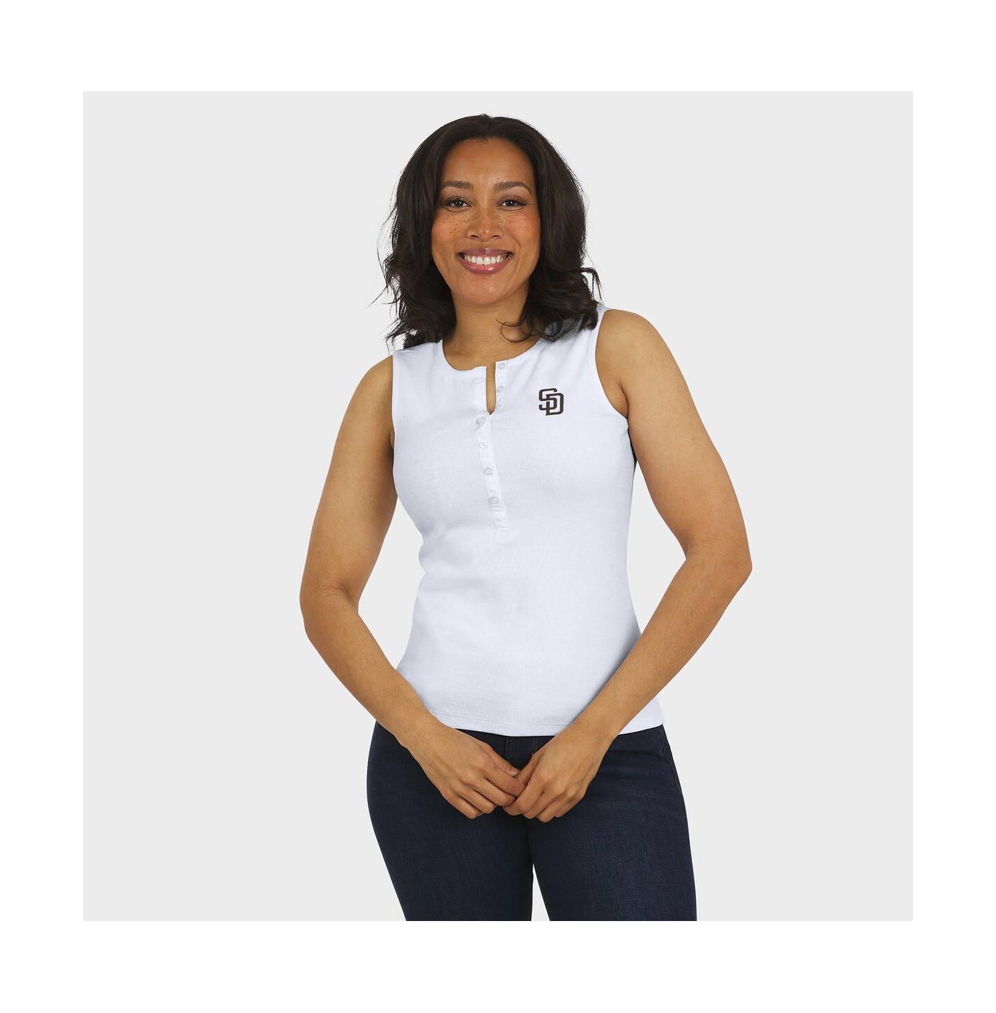 Женский топ WEAR by Erin Andrews White San Diego Padres Rib-Knit Henley — фото 4