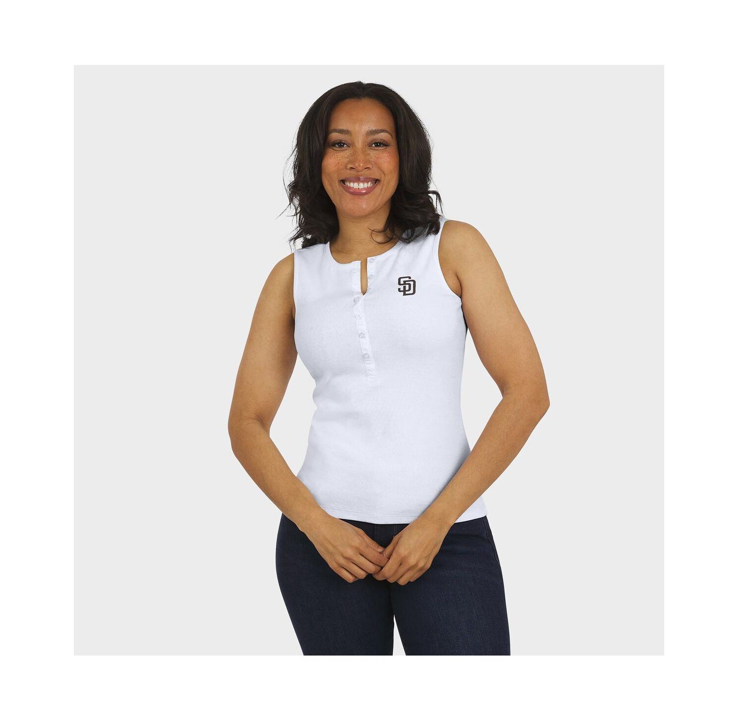 Women's White San Diego Padres Rib-Knit Henley Tank Top