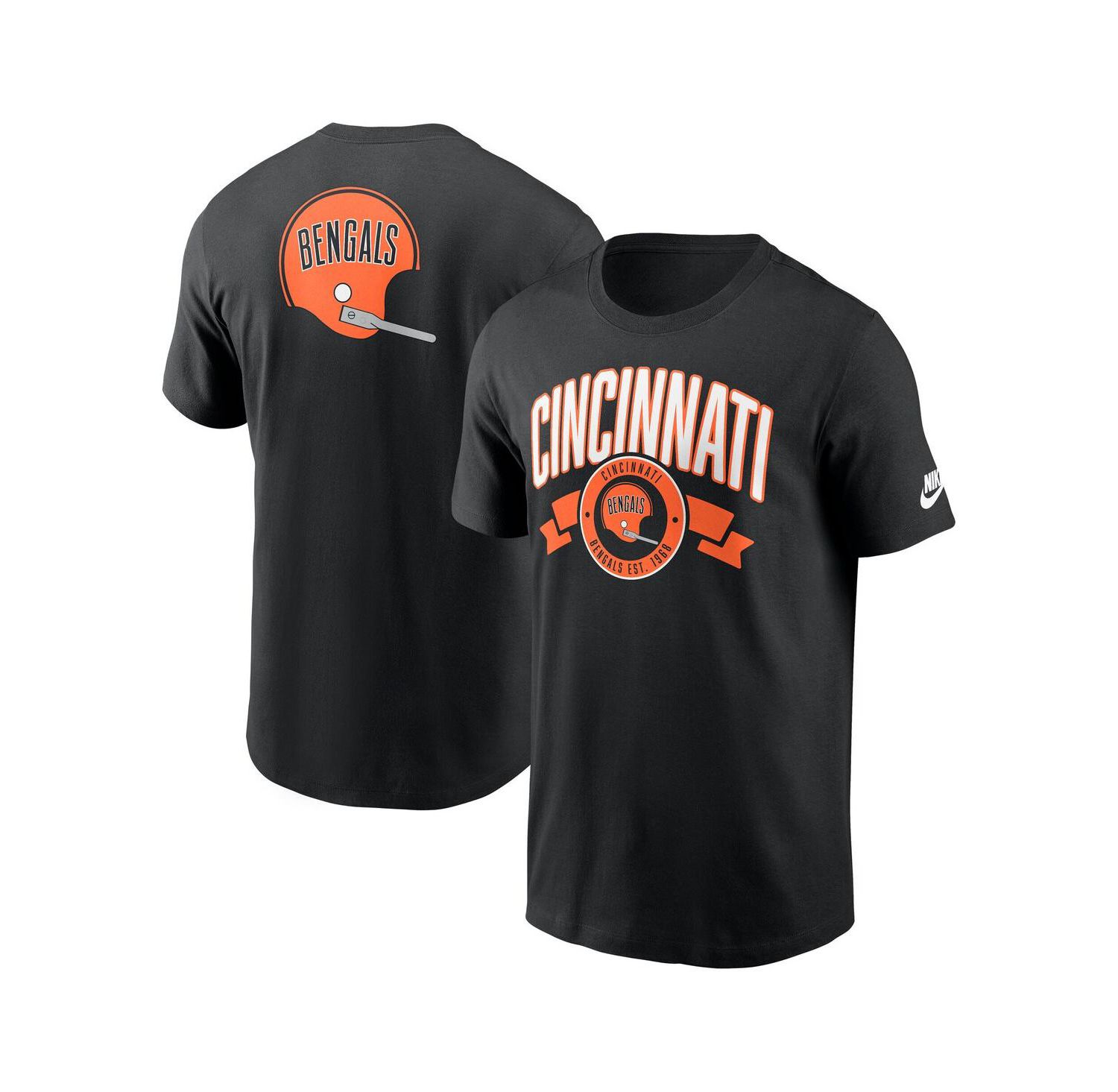 Men's Black Cincinnati Bengals Rewind Front and Back Hit Essential T-Shirt