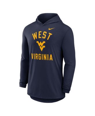 Men's Navy West Virginia Mountaineers Classic Arch Tri-Blend Performance Long Sleeve Hoodie T-Shirt