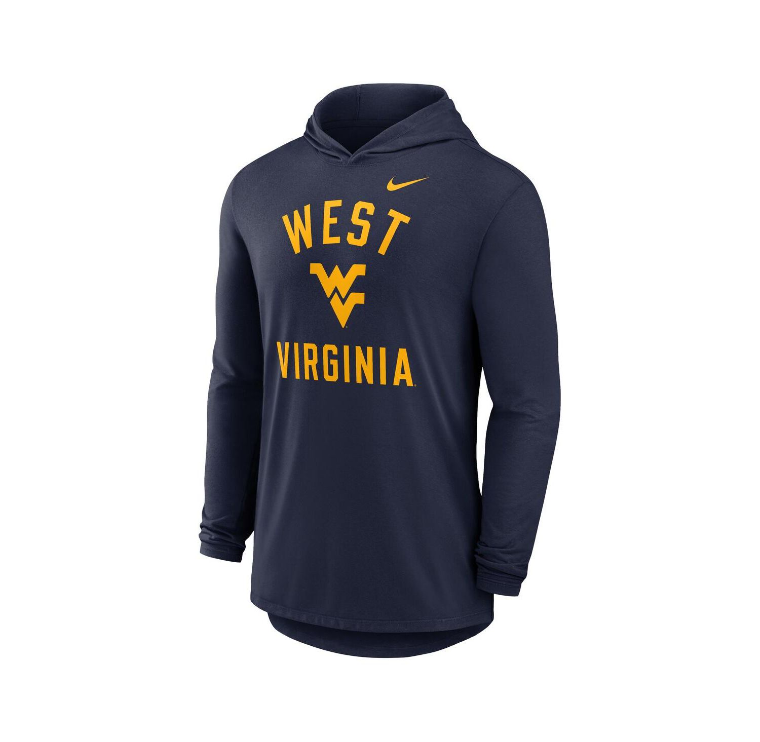 Men's Navy West Virginia Mountaineers Classic Arch Tri-Blend Performance Long Sleeve Hoodie T-Shirt