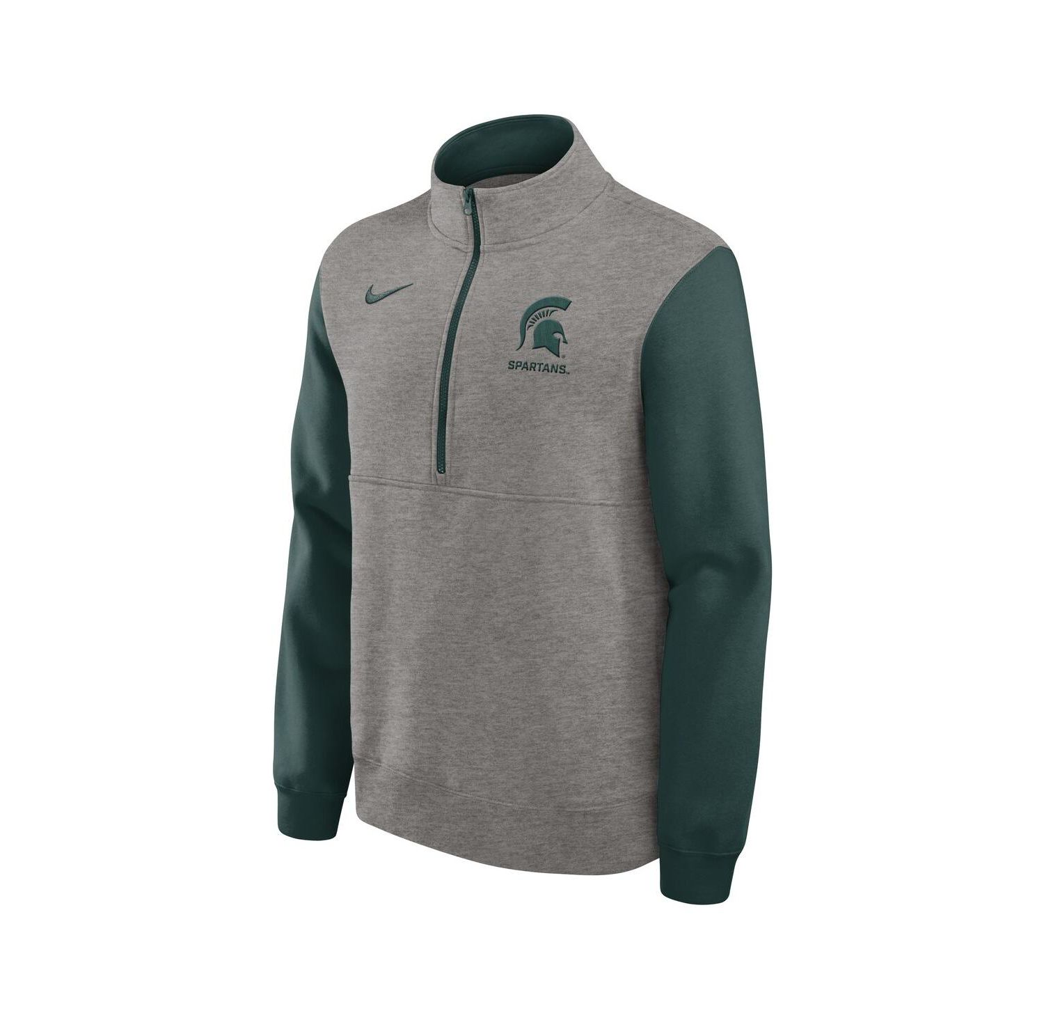 Men's Heather Gray/Green Michigan State Spartans Club Fleece Half-Zip Pullover Sweatshirt