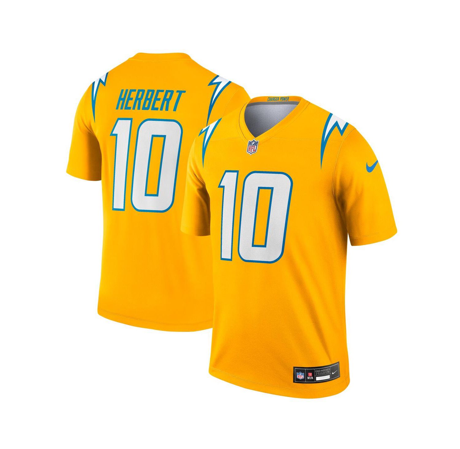 Men's Justin Herbert Gold Los Angeles Chargers Alternate Charger Power Legend Player Performance Top