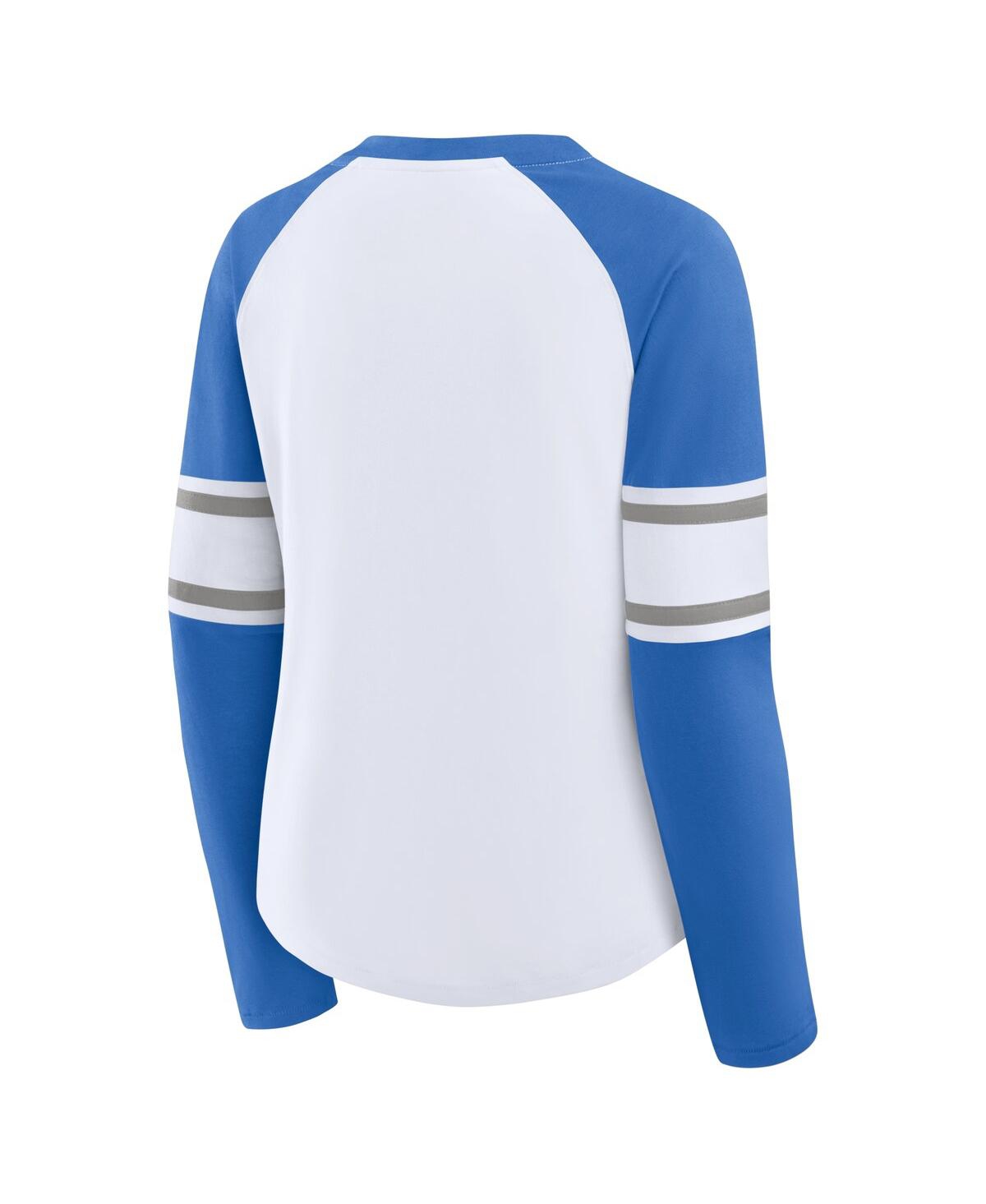 Fanatics Women's White/blue Detroit Lions Redzone Blitz Package Raglan Lace-up V-neck Long Sleeve T-shirt In White