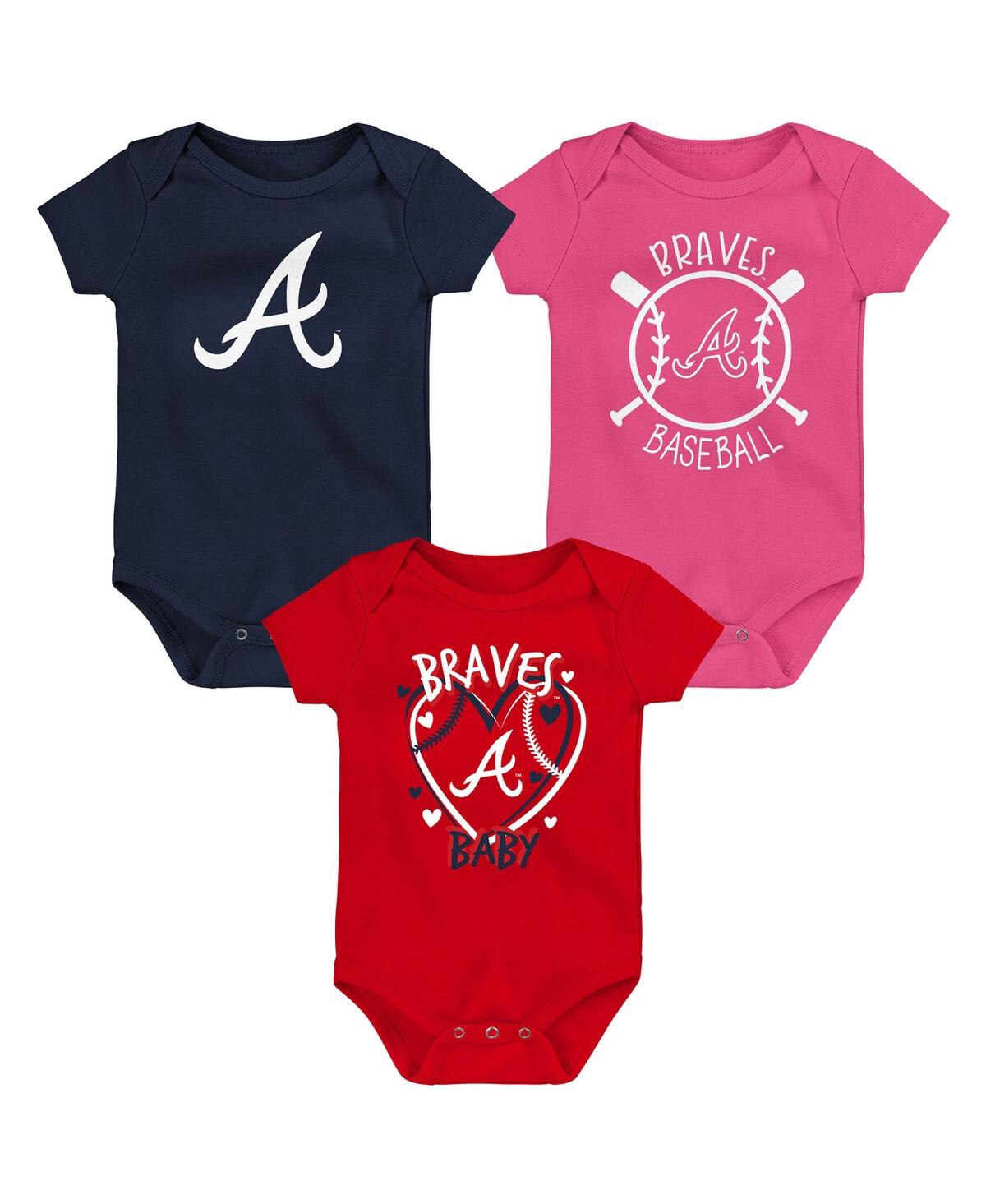 Outerstuff Baby Boys And Girls 3-pack Atlanta Braves Slide Home Bodysuit Set In Multi