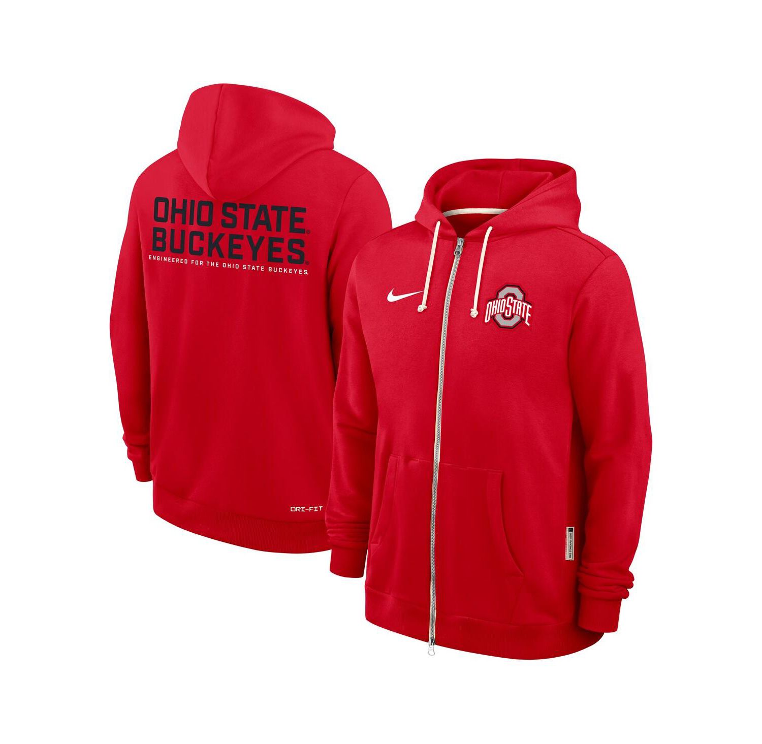 Men's Scarlet Ohio State Buckeyes 2025 Sideline Performance Full-Zip Hoodie