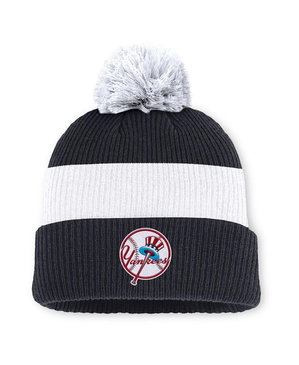 Мужская темно-синяя/белая вязаная шапка New York Yankees Cooperstown Collection Peak Standard с манжетами и помпоном